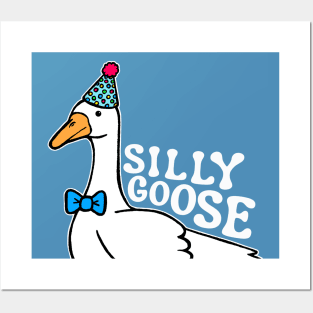 Silly Goose with Birthday Hat Posters and Art
